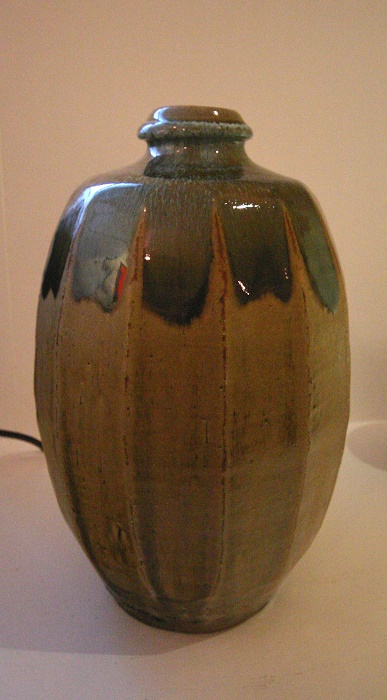 Bottle Faceted. Peat clay ash glaze with Nuka top